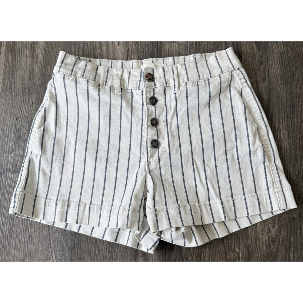 striped railroad shorts button up high rise indie boho cottage core Business Cas